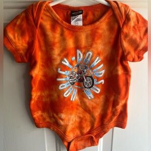 Harley Davidson Baby Orange Tie Dye‎ Graphic Onesie Size 12M